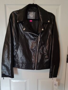 Vince Camuto Ladies Vegan Black Leather Asymmetric Moto Jacket